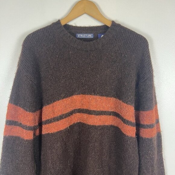 Vintage Structure Wool Sweater sz L Brown Orange Stripe Grunge Kurt Cobain Baggy - Picture 2 of 8